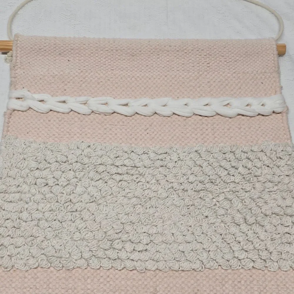 Vintage Handcrafted Macrame Tapestry Pink Wall Hanging Boho Decor Cottagecore